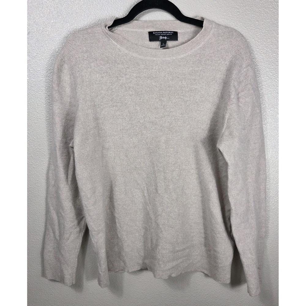 Banana Republic 100% Merino Wool Sweater Mens Large Beige Crewneck